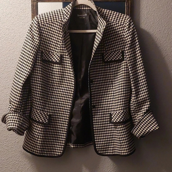 Wool Houndstooth Pattern Blazer Sport Coat Preppy Academia M Closet Staple - Picture 14 of 14